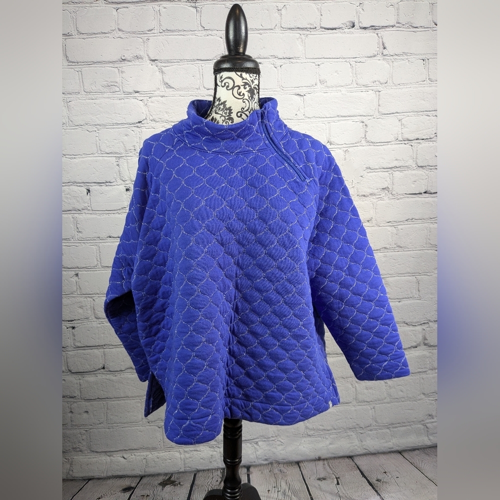 Talbots Women's Neck Zip Popover Quilted 3xP top Stretch Knit long sleeve b23